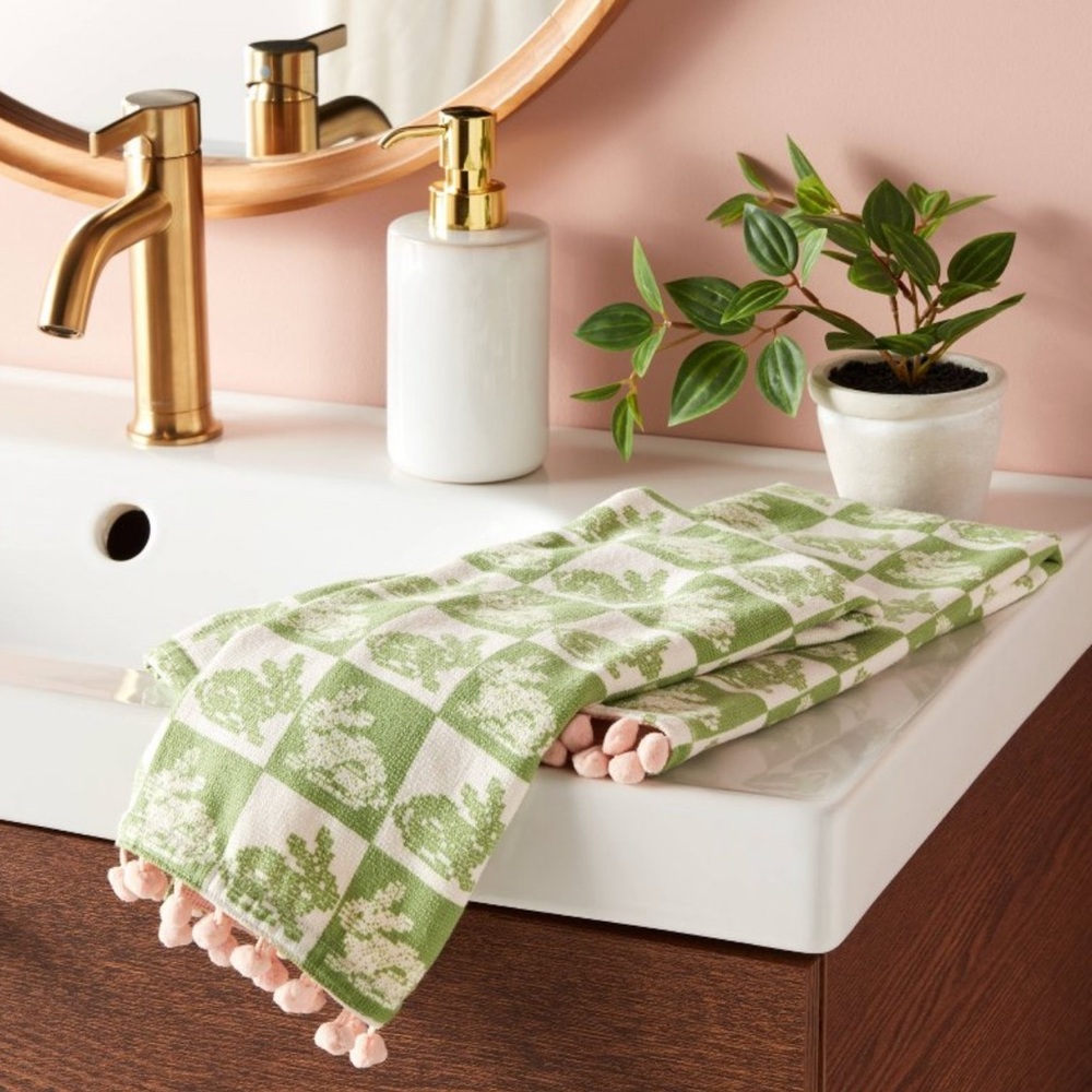 2pk Easter Bunny Check Pink Pom Hand Towel Green - Threshold